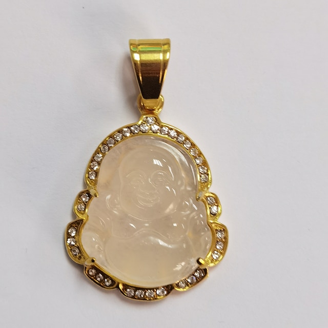 Collana di Buddha in oro per donna zircone cubico Maitreya Buddha pendente gemma collana gioielli da uomo in acciaio inossidabile trasporto di goccia: White pendant