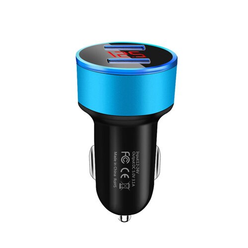 Chargeur de voiture avec affichage LED 3.1A, double port USB, adaptateur de Charge rapide pour téléphone portable, pour iPhone 12 11 Pro, Samsung, Xiaomi, Huawei, LG: Blue