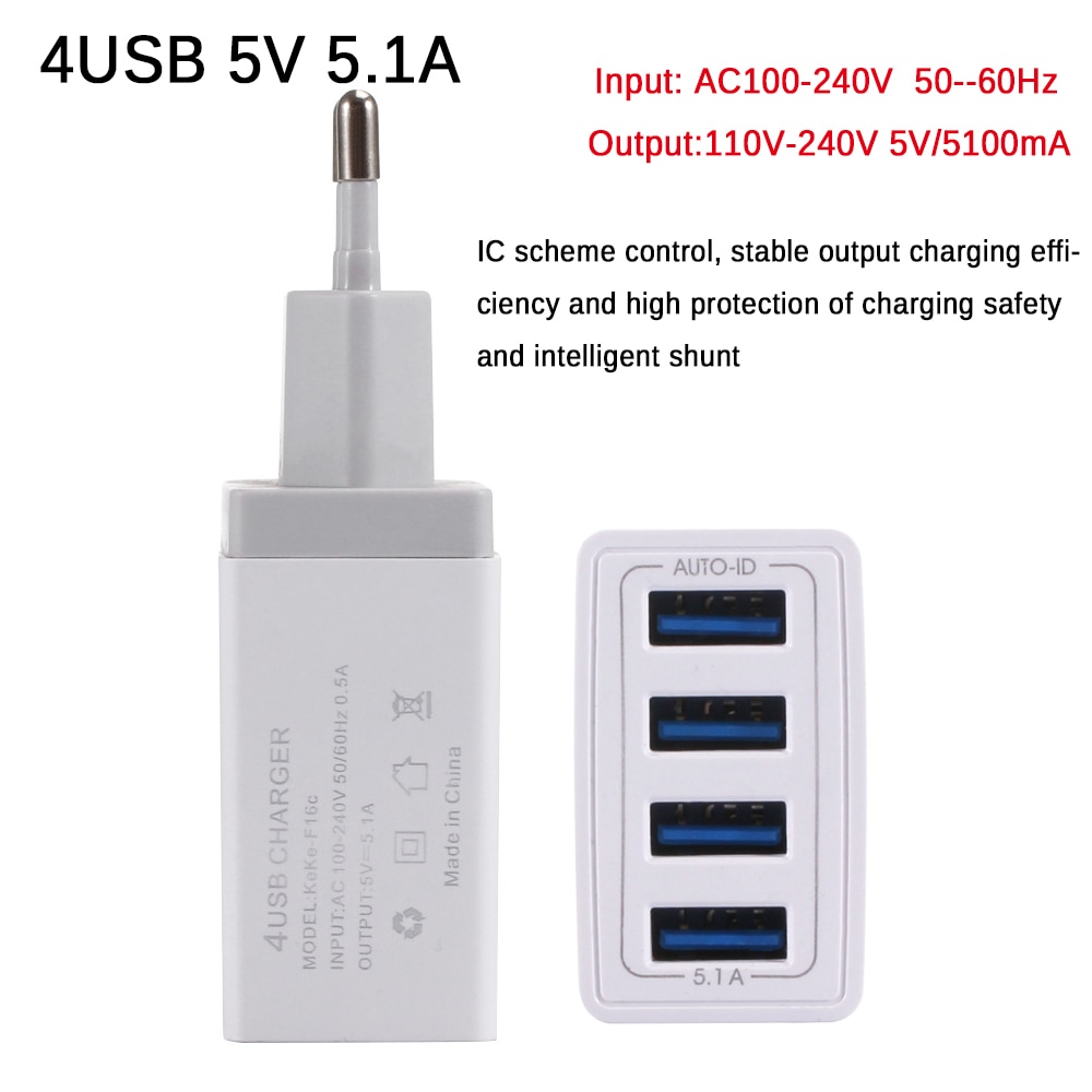 Universele 4 USB Reizen Mobiele Telefoon Oplader Adapter voor iPhone Samsung 5V 5.1A Smart Opladen Hoofd Smart Telefoon USB fast charger