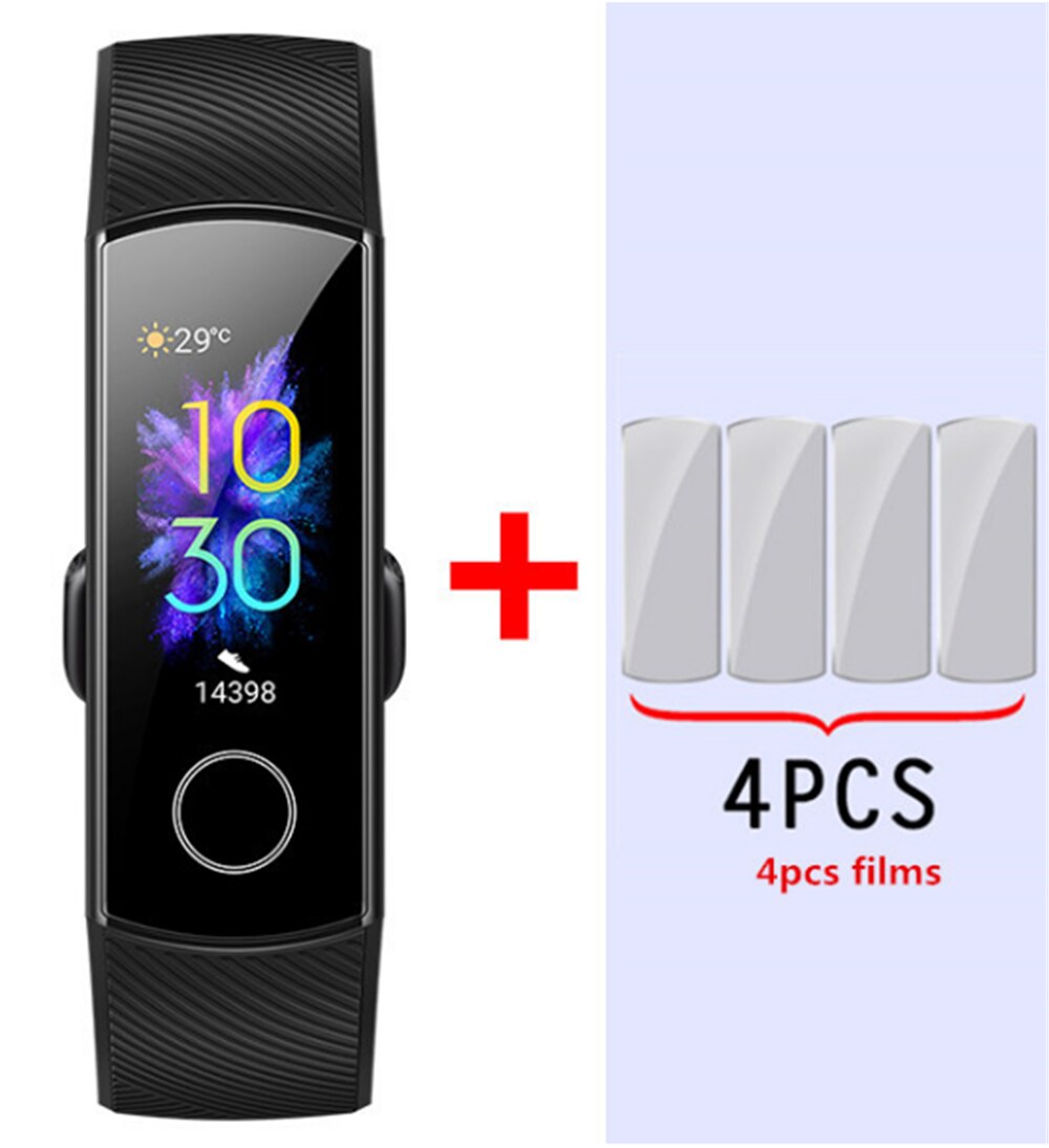 Original Huawei Honor Band 5 Smart Wirstband Blood Oxygen Touch Screen Swim Detect Fitness Tracker Heart Rate Sleep Bracelet: Black add film