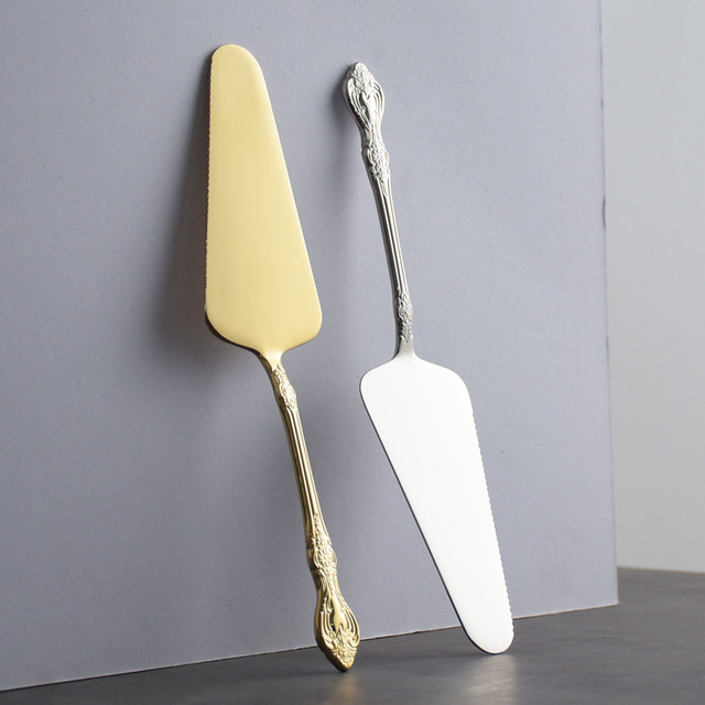 Konco Kuchenmesser- und Serverset, 2-teiliges goldenes Kuchenschneideutensilien, gravierter Kuchenschneider und Serverspatel für sterben Hochzeitsfeier: MULTI