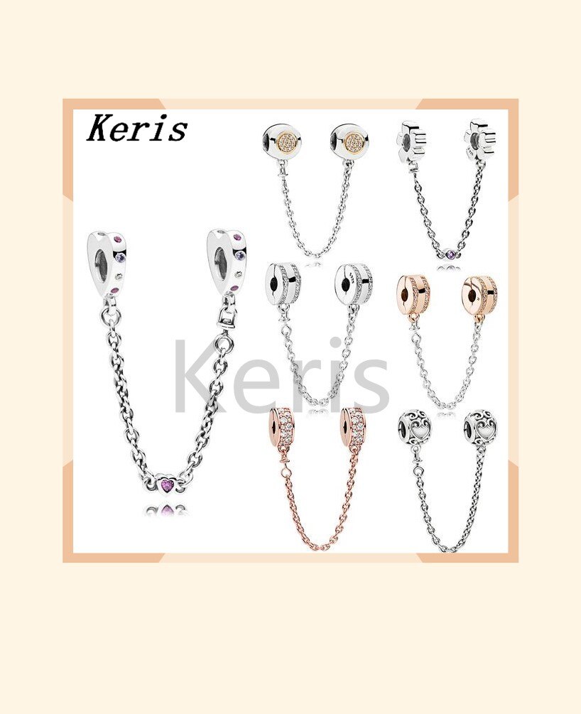 Reproduction 1:1 100% 925 Sterling Silver Safety Chain Bracelet Beads Set Free Package