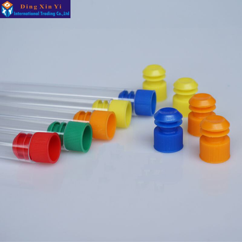 50pcs/lot 13*100mm High transparency plastic test tube with plug hard plastic tube polystyrene test tube The color can choose