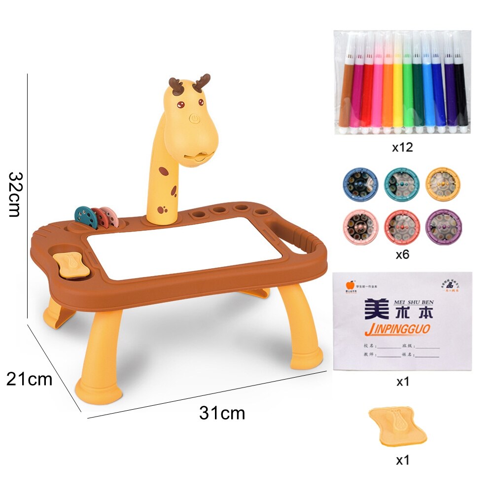 Kids Projector Drawing Table Painting Board Desk Multifunctional Writing Arts Crafts Educational Projection Machine Drawing Toy: H yellow