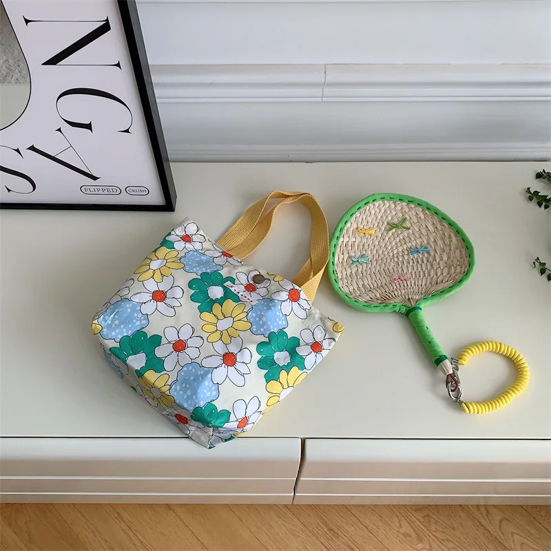 Dames Schoonheid Bloem Canvas Tas Buiten Winkelen Toilettas Telefoon Oagnzier Opbergzakken Koreaanse Doek Handtassen Lunchbox Bento Tas: Goud