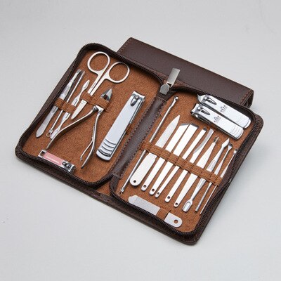 Op Mode 20pcs Nagelknipper Set Nail Art Beauty Tools Nail Schaar Sikkel Eagle Haak Pedicure & Menicure Tweezer nagels Kit: ZJQ-20-Coffee