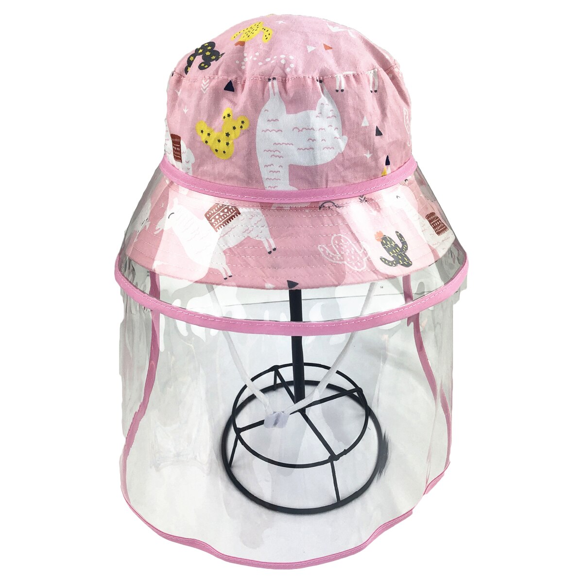 Trend Kids Protective Waterproof Bucket Hat Floral Cartoon Print Fisherman Cap with Removable Full Face Shield: 8 / S