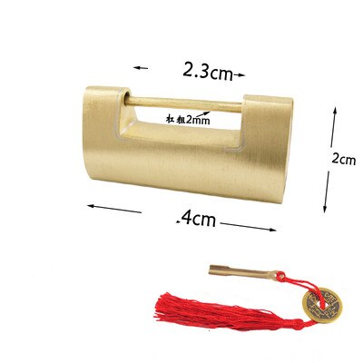 Lucchetto a scatto in ottone cinese liscio scatola di legno porta dell'armadio lucchetto antico lucchetto con chiave gioielli confezione regalo lucchetto in rame bronzo: 1