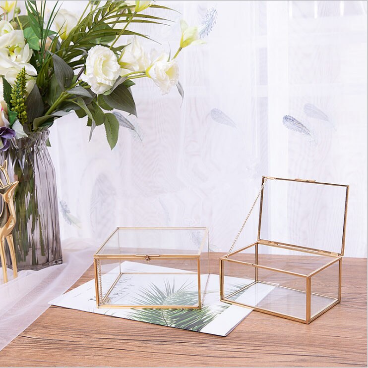 Joyero nórdico de cristal, caja de almacenamiento de estilo Retro, tocador, caja de pañuelos, colección de acabado, cubierta de exhibición para tienda de uñas