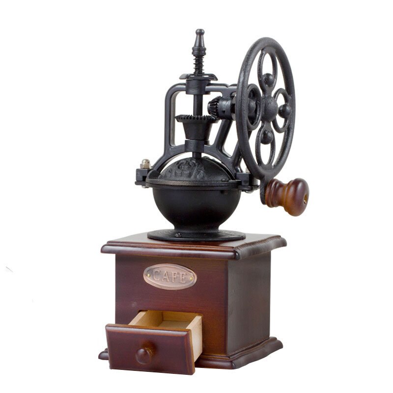 Manuaalinen käsikäyttöinen kahvimylly puu metalli retro klassinen minipore mylly pyörä kone karkeus kahvipapu maustekone työkalut: Default Title