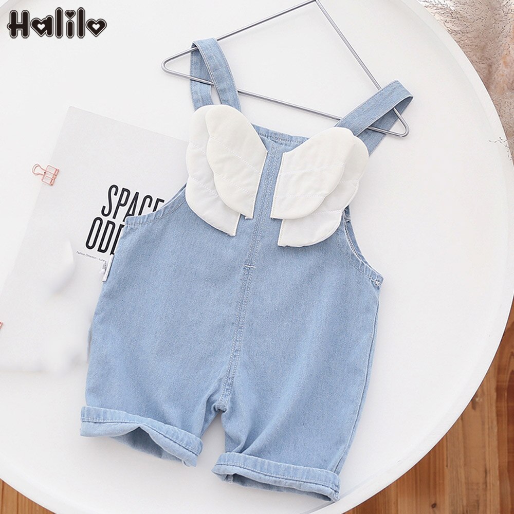 Halilo Bambini Tuta Per Le Ragazze Del Fumetto Blu Del Denim Del Bambino Della Ragazza Della Tuta di Estate Dei Bambini Dei Vestiti Poco Ragazze Dei Jeans Dei Camici