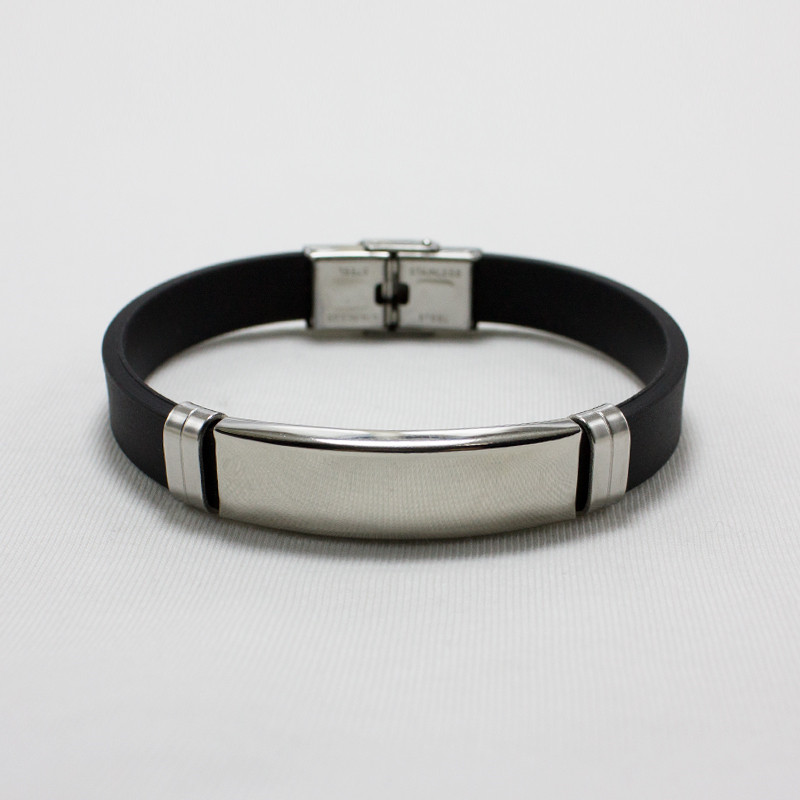Bracelet géométrique en acier inoxydable pour hommes, couleur noir/or/argent, Silicone, caoutchouc, nouvelle: PLAQUÉ ARGENT
