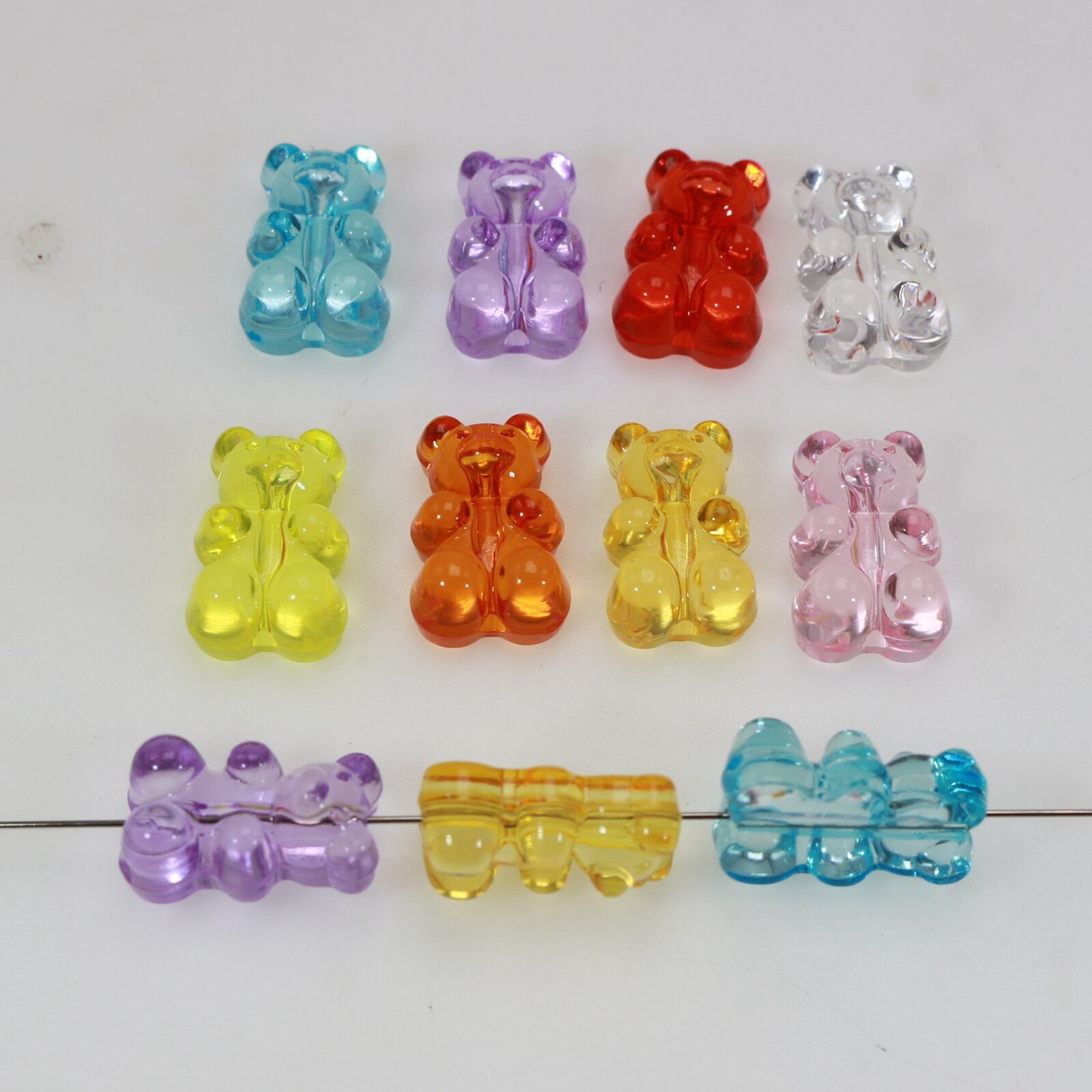 50 Mixed Color Transparent Acrylic Gummy Bear Beads 18mm vertical hole