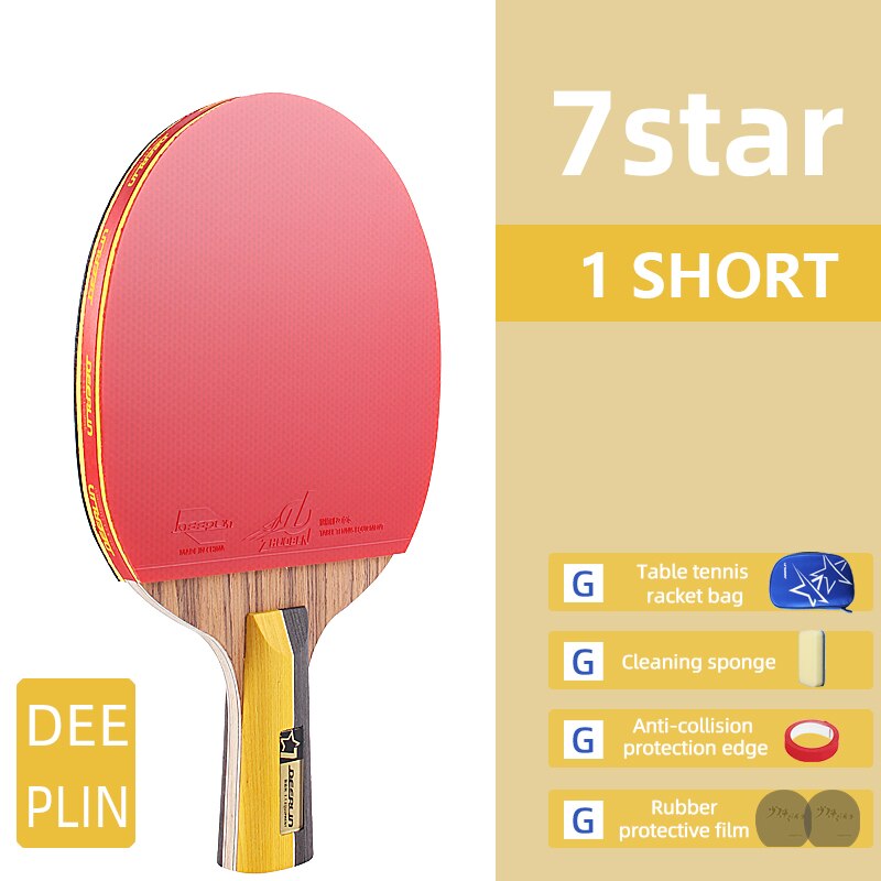 Ping Pong Rackets Short Long Handle Carbon Blade Rubber With Double Face Pimples In Tennis Table Racket With Case: 7 star 1 short
