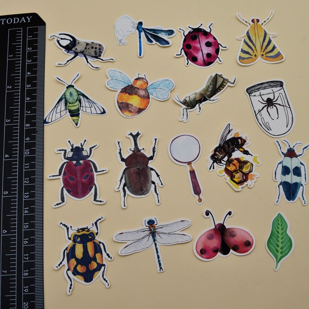 36pcs Watercolor Natural Insect Collection stickers Diary Notebook Planner/ Handbook DIY Paper made Sticker papeleria stationary