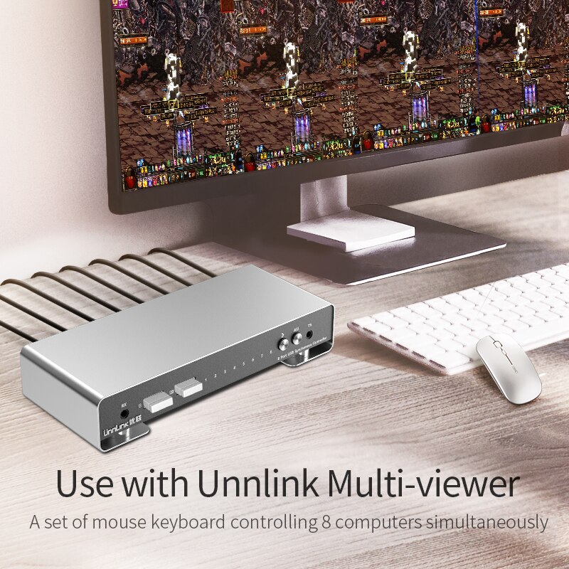 Unnlink-controlador síncrono de 8 puertos USB KMV, 1 Juego de Control de teclado y ratón, 8 piezas/ordenador/portátil/MESA PARA estación de trabajo
