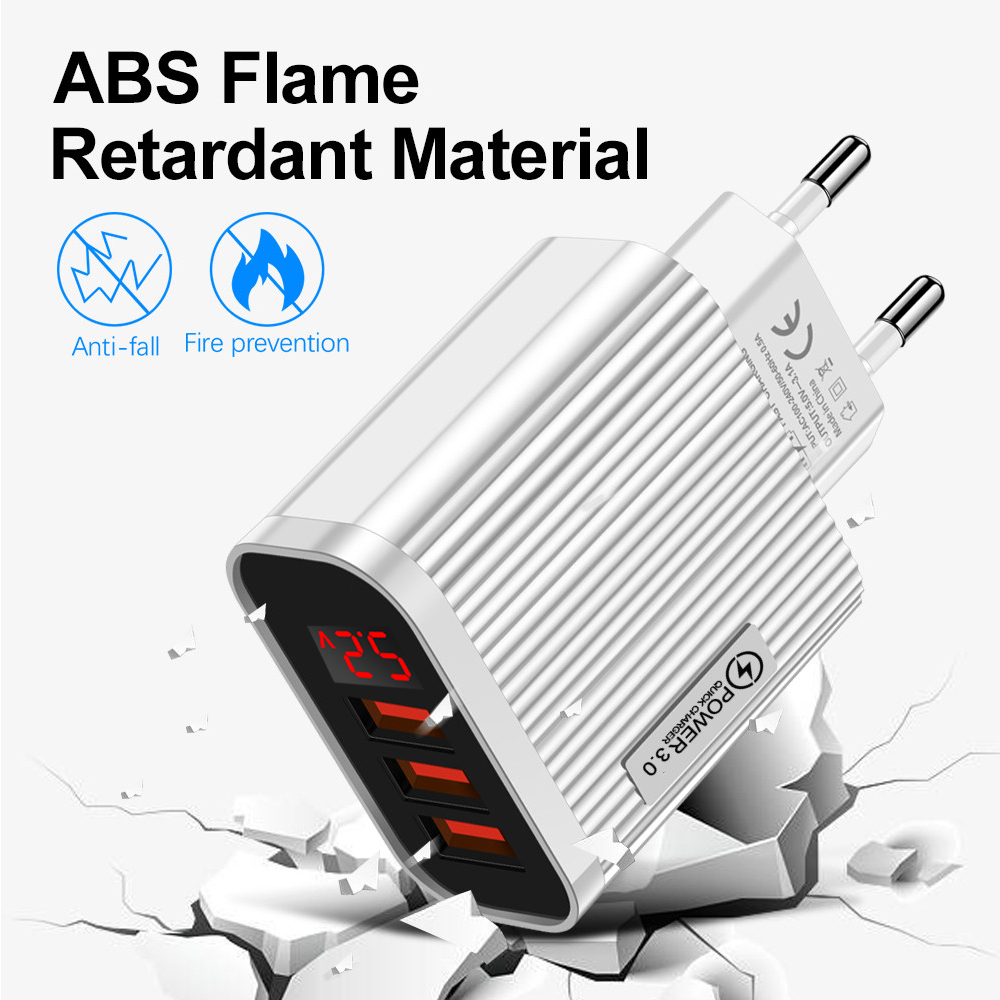 3 porty 5V 3.1A ładowarka USB szybka ładowarka z cyfrowym wyświetlaczem LED dla iPhone 12 11 XS Samsung Xiaomi telefon szybkie ładowanie