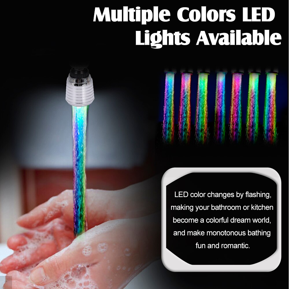 Luz LED para grifo de agua, grifo de agua móvil, cambio de color múltiple automático, grifo de agua para baño de cocina