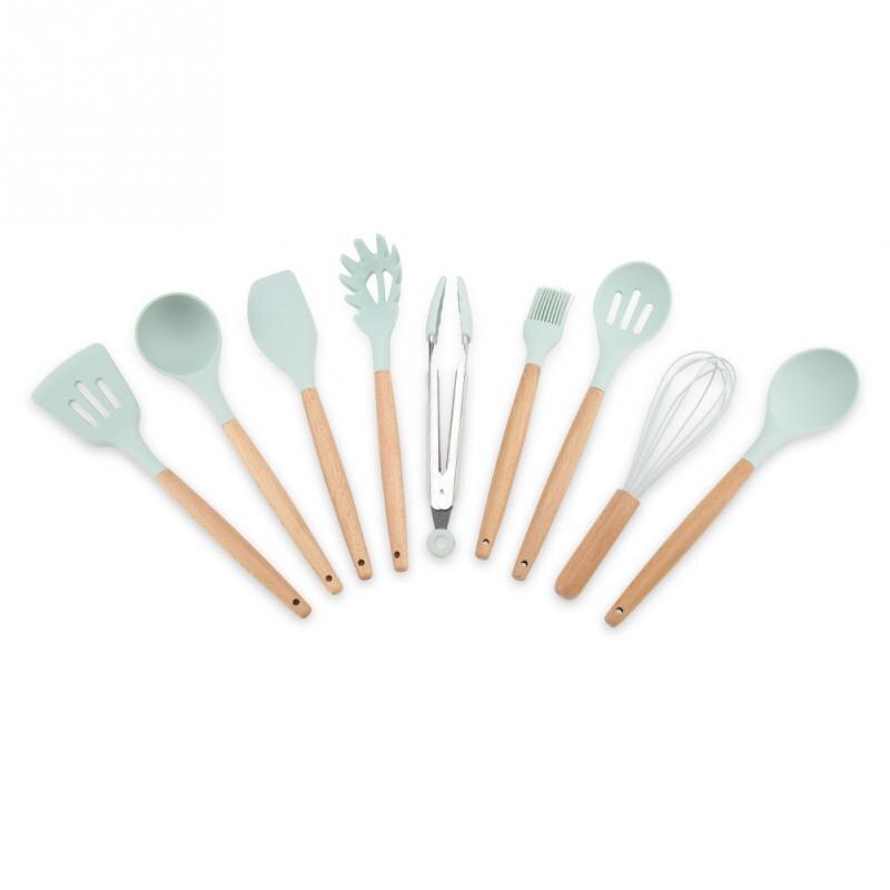 Ustensiles de cuisine en Silicone bleu | 9 pièces/ensemble ustensiles de cuisine, ustensiles de cuisine, ustensiles de cuisine, seau de rangement des outils de cuisine non inclus