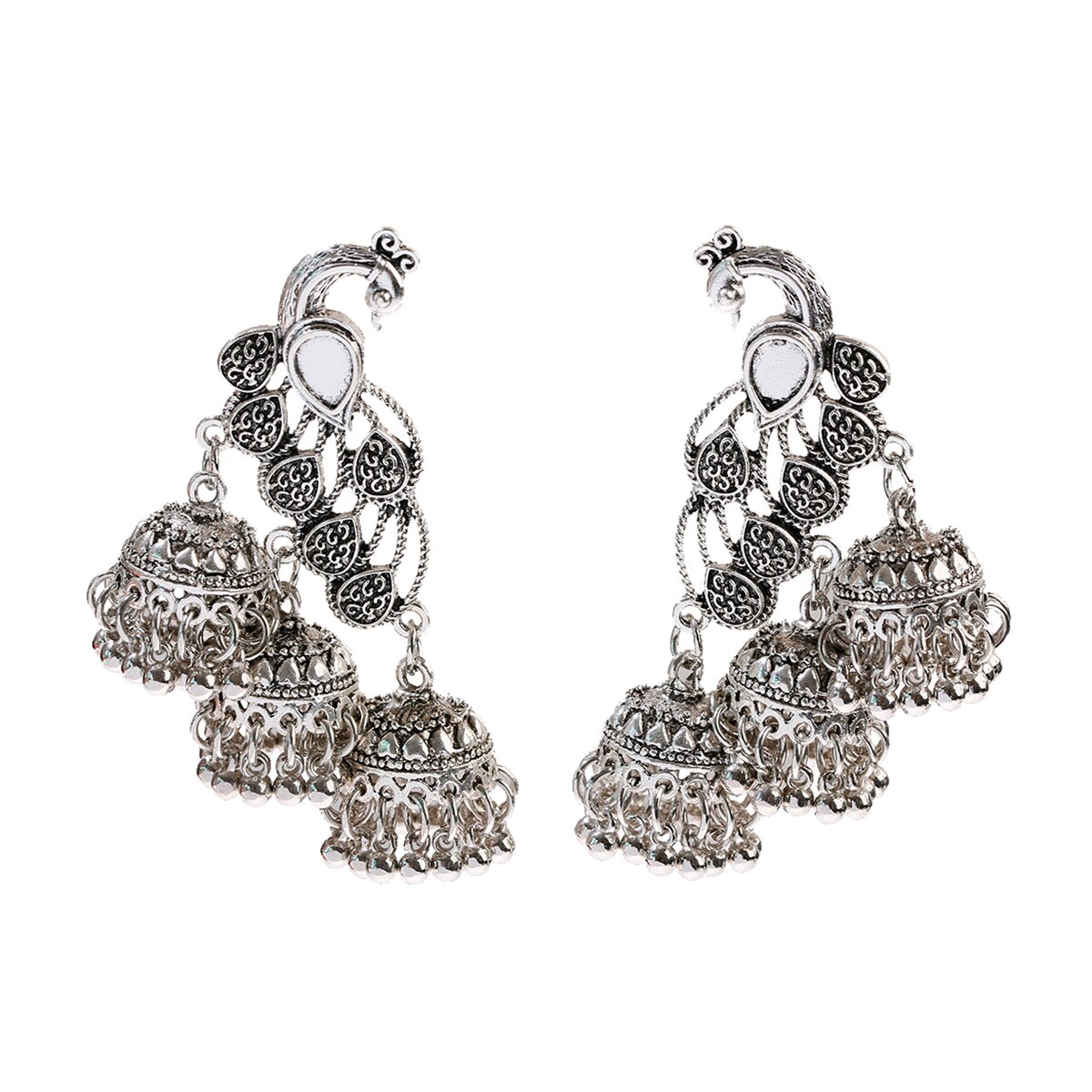 Vintage Indian Bollywood Kundan Peacock Carved Jhumka Jhumki Water Earrings Women Boho Ethnic Long Tassel Earring Jewelry: HXE229-1