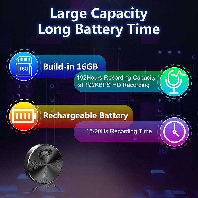 mini registratore vocale registratore Audio Audio ottavino dispositivo di registrazione dell&#39;ascolto, 192 minerale di registrazione registratore rotondo 16G