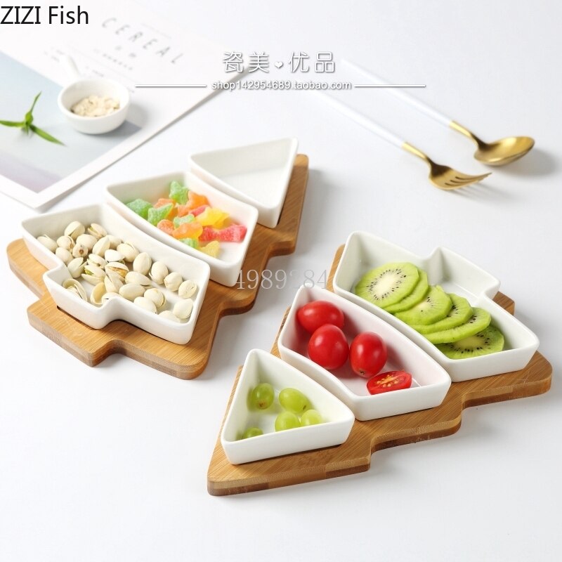 28cm full set ceramic bamboo Christmas tree tray Snack plate fruit bowl dish plate tableware breakfast tray kitchen home supply