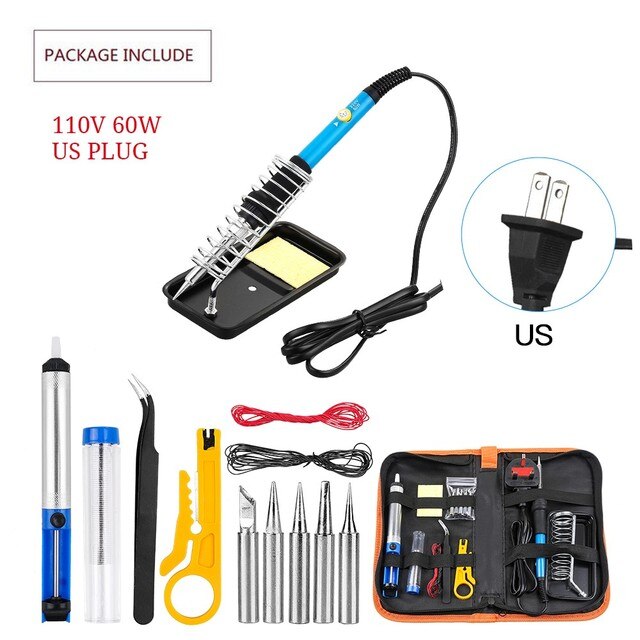 15 Pcs Soldering Tips Iron Kit Electronics 60W Adjustable Temperature Welding Equipment Soldering Tools Accessories: US