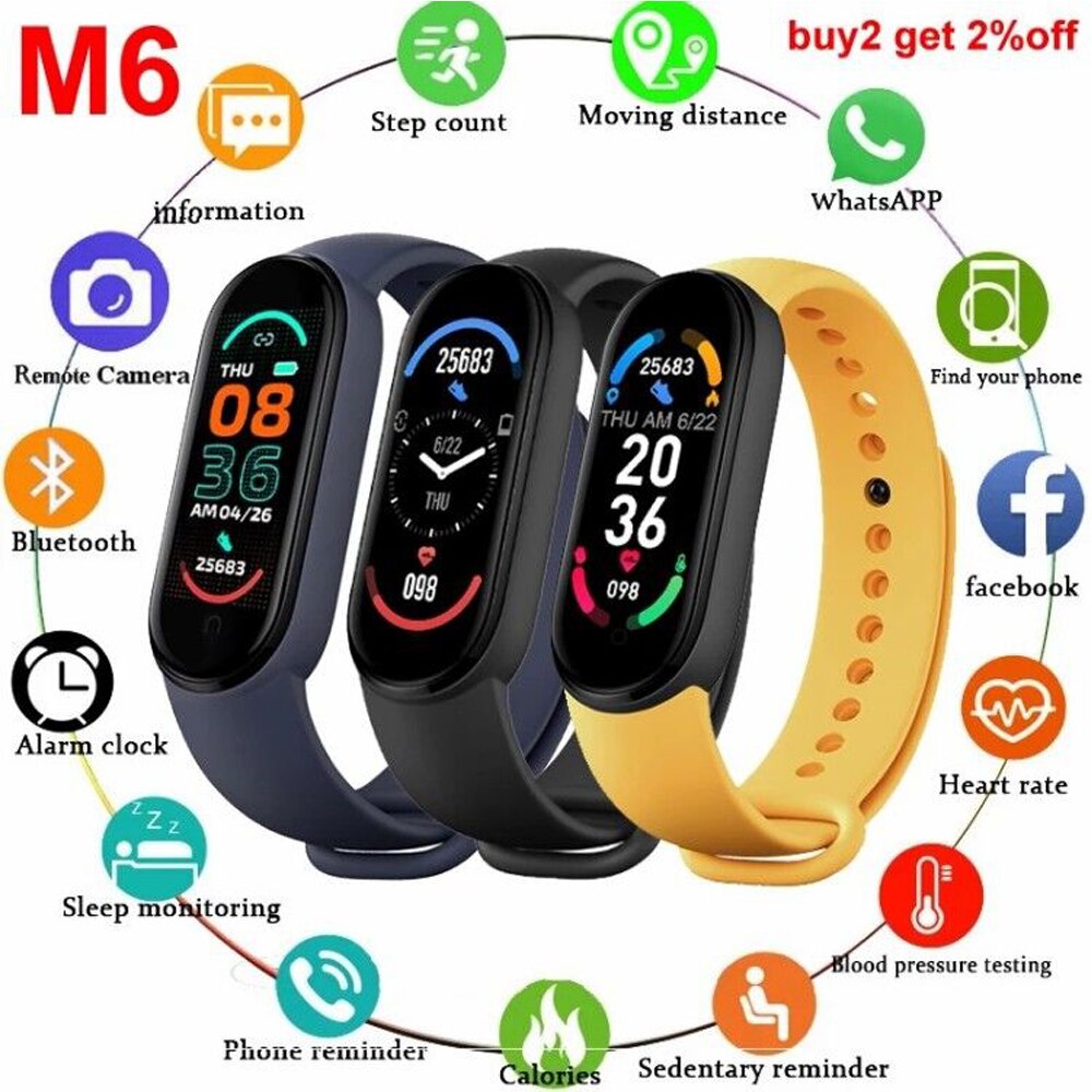 M6 Band 6 Smartband Männer Frauen Armband Fit Uhr Herz Rate Blutdruck Uhr Sport Armband Schrittzähler Smartwatch Androi