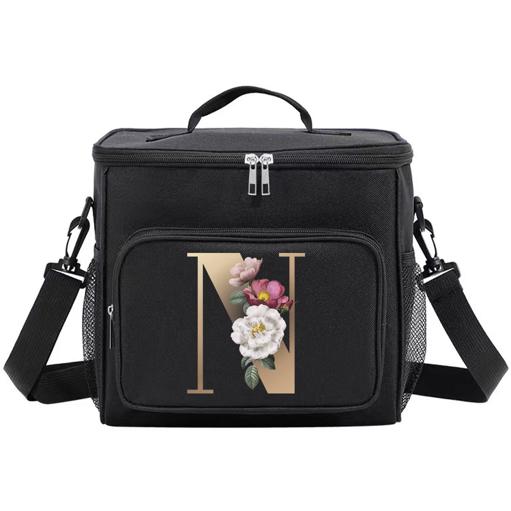 Multifunctional Lunch Bag for Teenage Black Color Picnic Meal Box Waterproof Lunch Box Gold Letter Printing Series: Orange