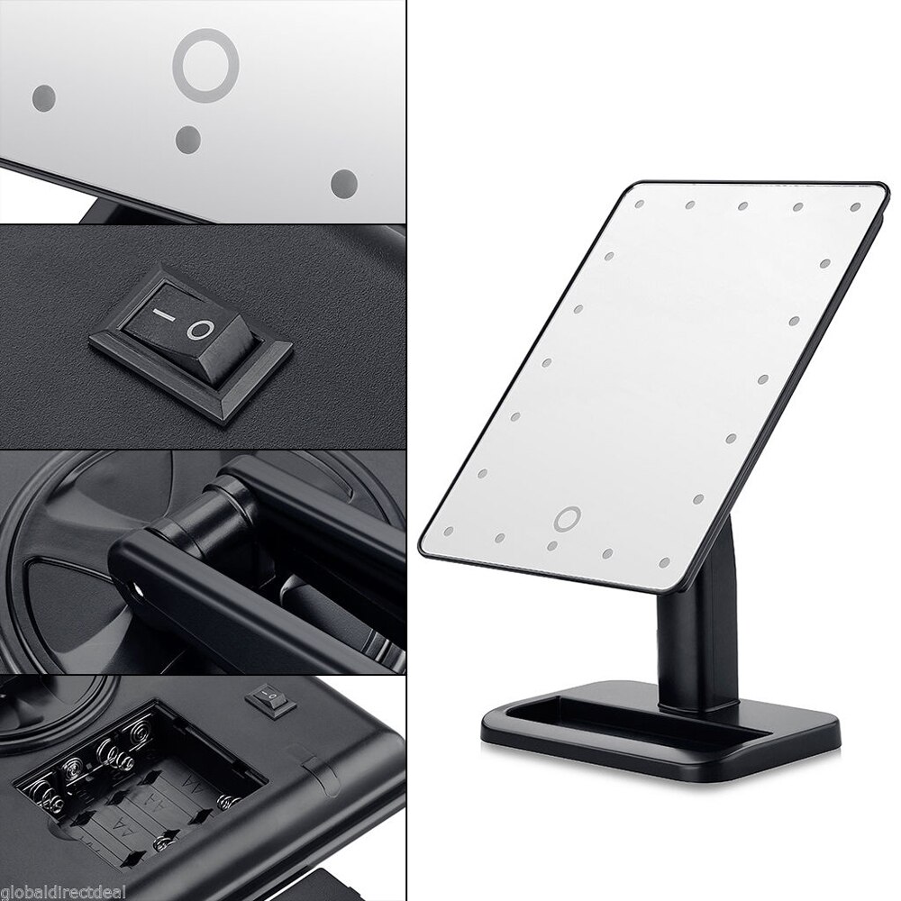 Lámpara de sobremesa ajustable con aumento de 10x y 20 LED, espejo con pantalla táctil LED iluminada, espejo para maquillaje, espejo giratorio 180 luminoso