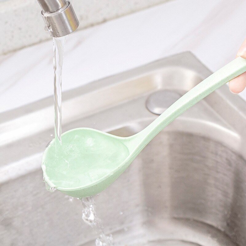 1Pcs Tableware Wheat Straw Rice Ladle 4 Colors Long Handle Soup Spoon Meal Dinner Scoops Kitchen Supplies Cooking Tool Ladle