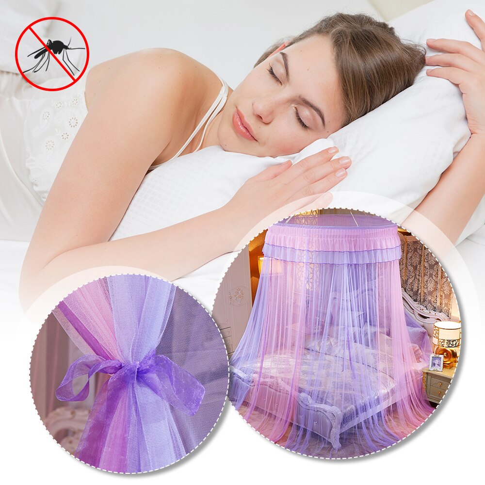 Baldachim robić łóżka zawieszony moskitiera netto okrągły wierzchołek łóżko księżniczki namiot kurtyna składany baldachim na łóżku wróżka koronki Dossels dziewczyna