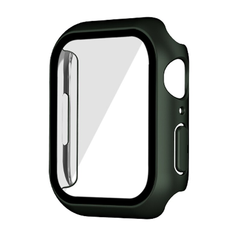 Szkło + pokrowiec na Apple Watch Case 44mm 40mm 42mm 38mm akcesoria platerowane ochraniacz ekranu iWatch seria 6 5 4 3 se 7 45mm 41mm: Green Aluminum / 41mm series 7