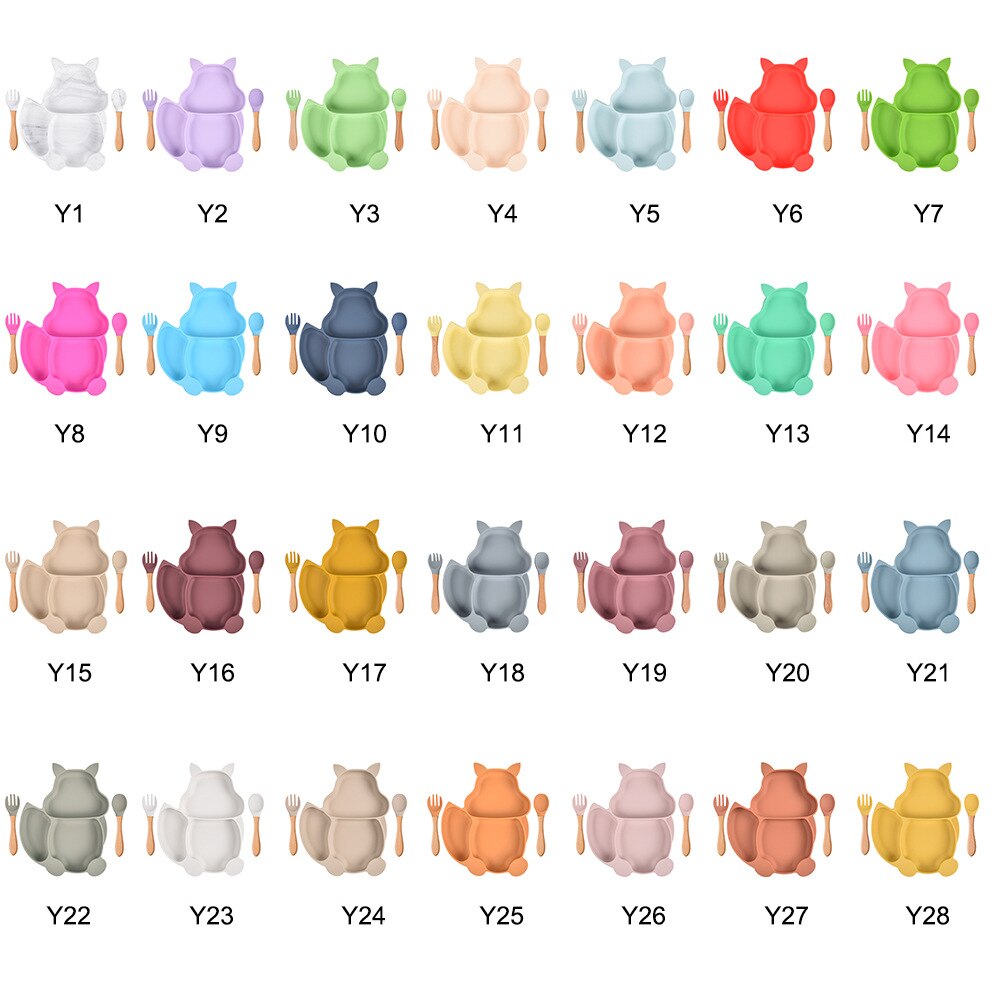 Baby Feeding Set Blue Silicone Suction Plate Squirrel Shape Self Feeding Training Stay Put Plate Soft Spoon Fork Dish Kit: let me know number