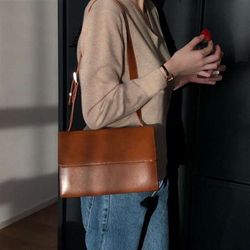 Jahrgang PU Leder Frauen Handtaschen Einfache Einfarbig Weibliche Platz Schulter Bote Taschen Damen Kleine Tote