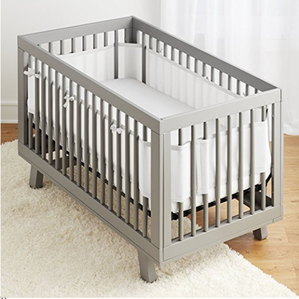 Breathable Crib Bumper Grey Mesh Crib Bumper for Full-Size Crib Breathable Mesh Cama Infantil Bedbumper Kids Bed Crib Bumper