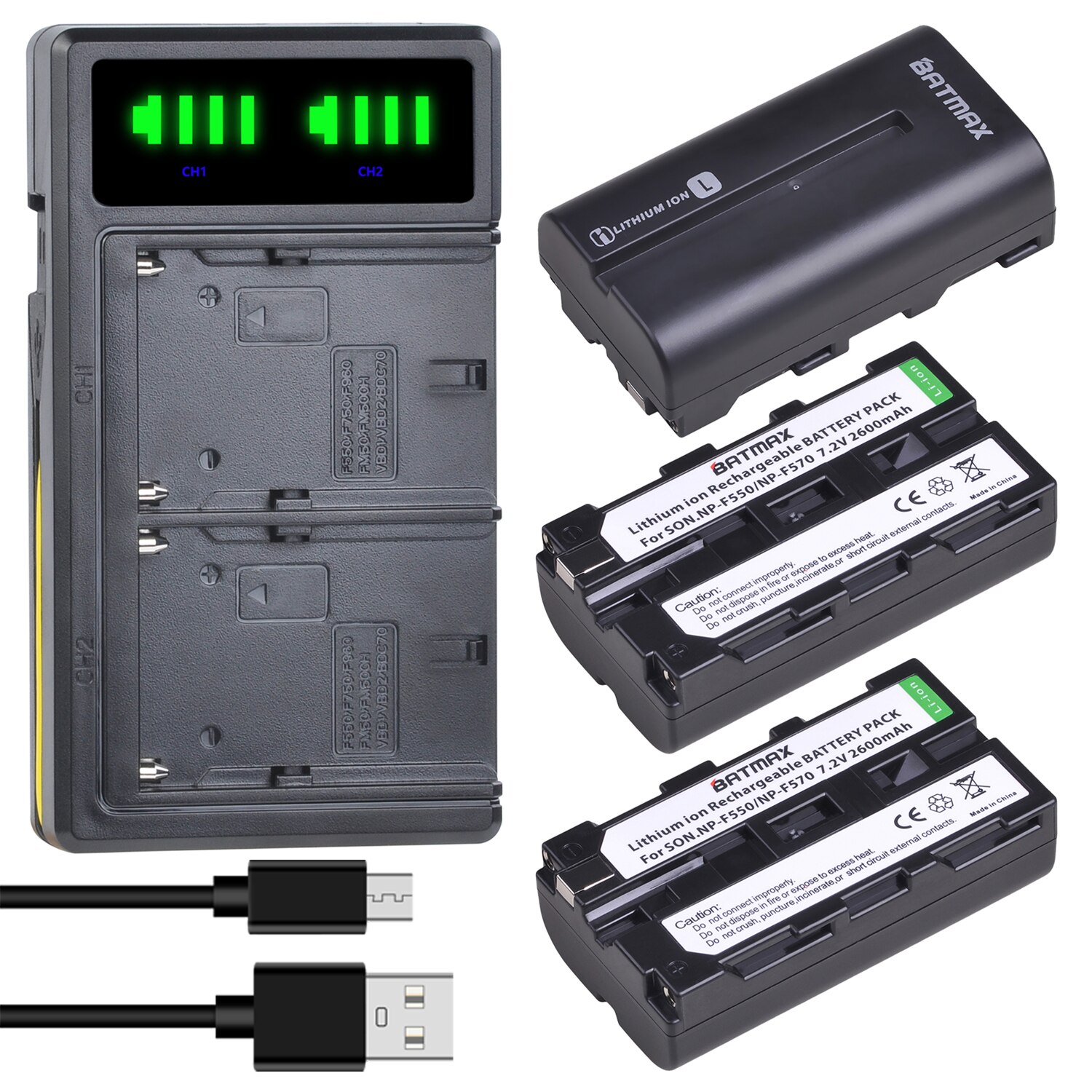 2600mAh NP-F550 NP F550 Battery Akkus + LCD Dual Charger for Sony NP-F330 NP-F530 NP-F570 NP-F730 NP-F750 Hi-8 TR716 6K Pro: 3Pcs set