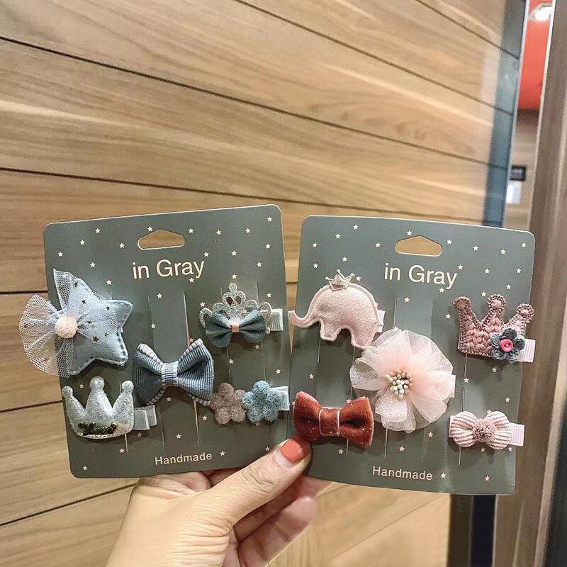 Lote de 5 uds. De pinzas para el pelo para bebé, lazos de flores de conejo para niña, horquilla de corona, pasadores de Haarspeldjes, accesorios para el cabello para bebé pequeño