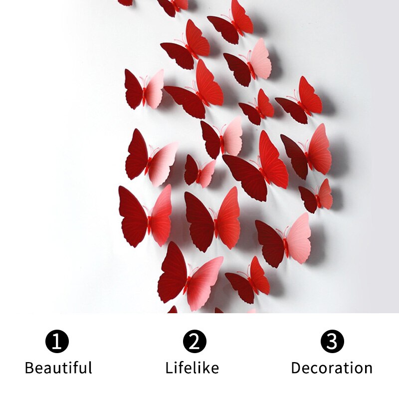 12 Pcs/set Butterfly Wall Stickers PVC Butterfly Stickers 3d Butterfli Wall Stickers DIY Self Adhesive Wall Decals Fridge Decor