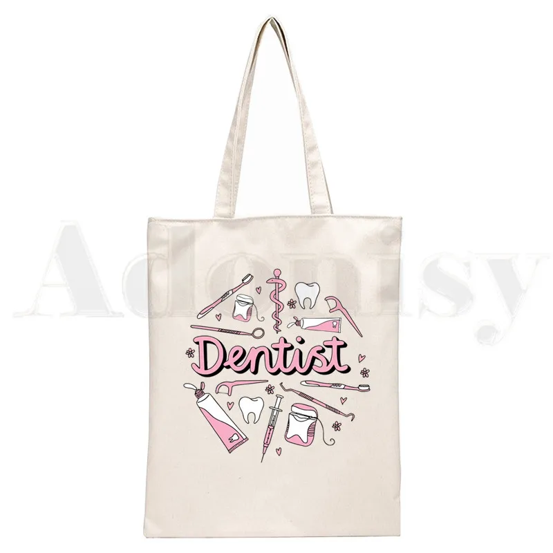 Tooth and Dentist Graphic Aesthetic Funny Handbags Shoulder Bags Casual Shopping Girls Handbag Women Canvas Bag