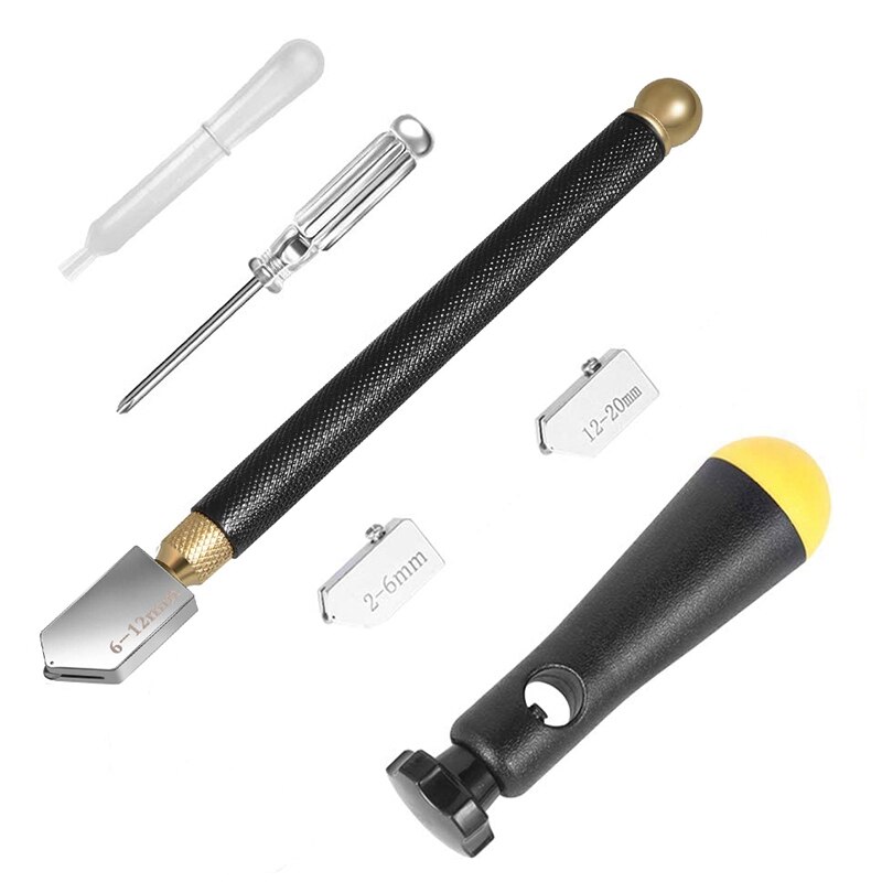 Glass Cutter,2mm-20mm Glass Cutting Tools Pencil Style Oil Feed with 3 Carbide Tips,Auxiliary Handle: Default Title