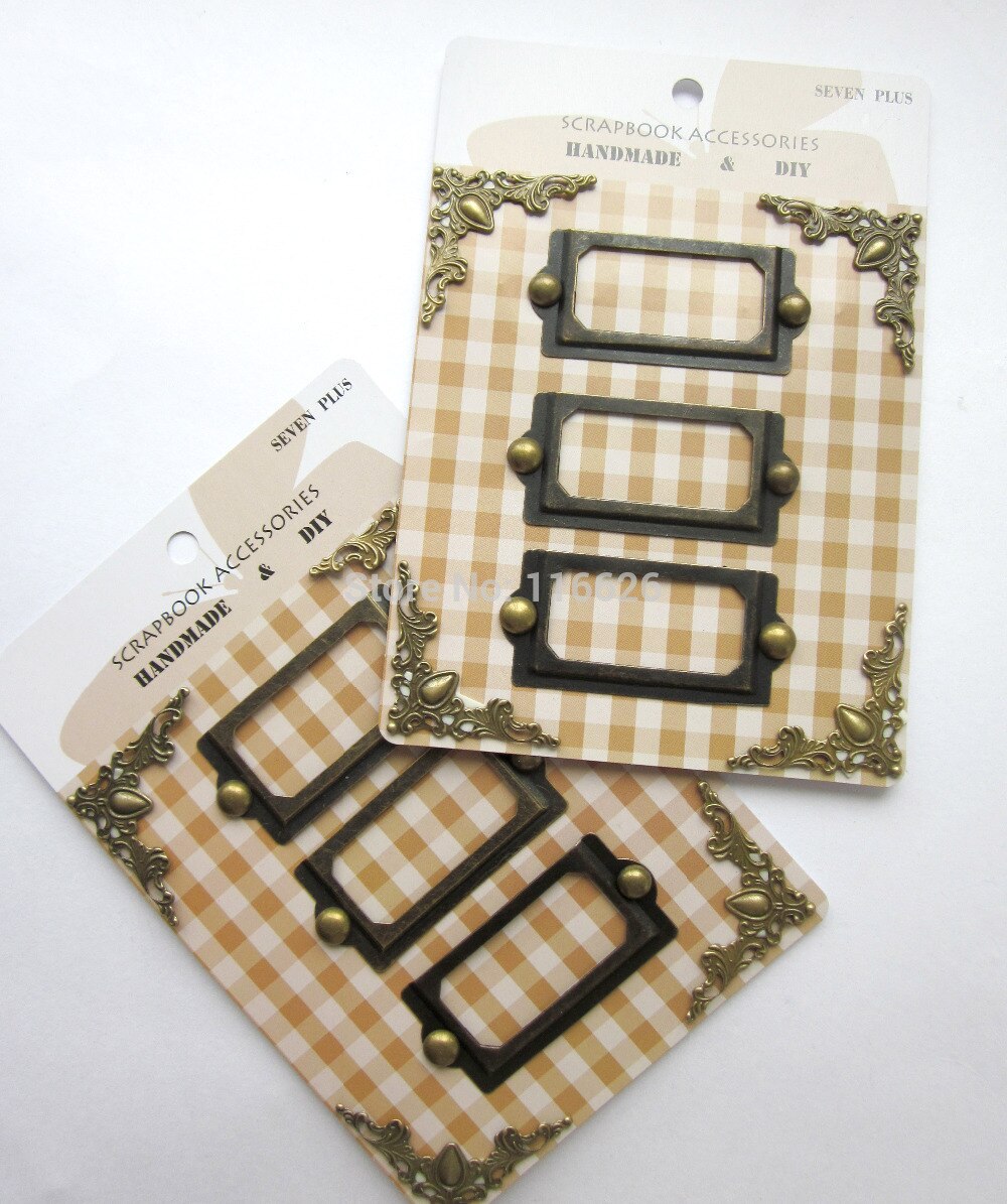 6 tarjetas/lote de etiquetas de marco de metal plateado para decoración de álbumes de recortes con clavos y soporte de tarjeta de libro de bronce, etiqueta de esquina