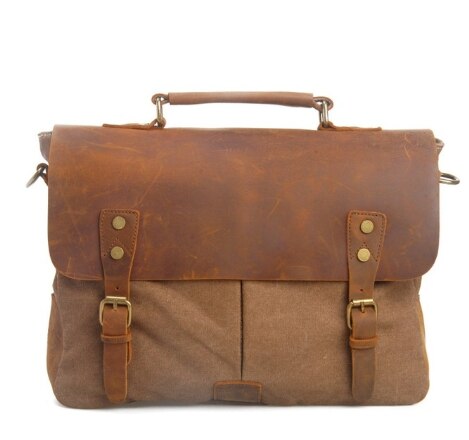 Unisex Man Zak Mannen Canvas Lederen Aktetas Tas Zakelijke Handtas Mannen Messenger Laptop Schoudertas Aktetas: Bruin