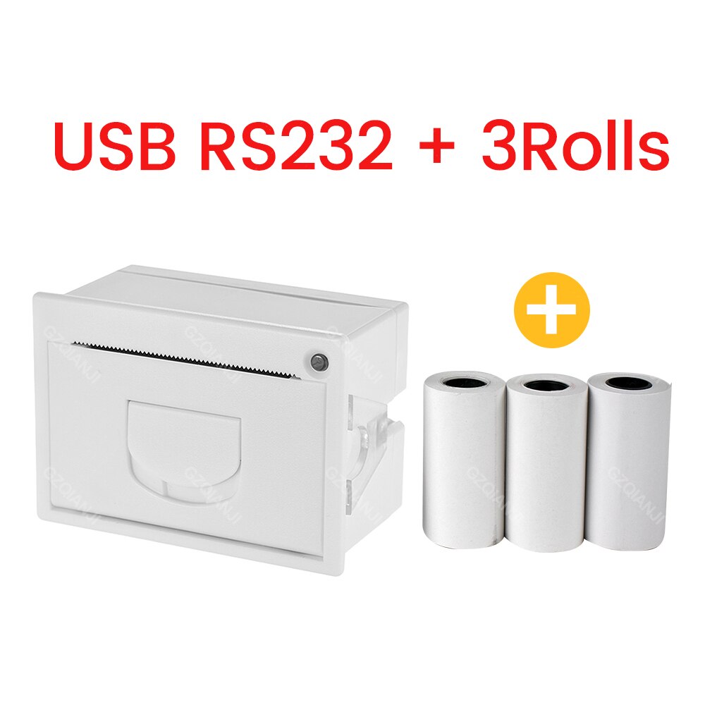 QR204 Mini Ingebed Printer Thermische Esc Pos Ontvangst Parallel Panel Printer Usb Ttl RS232 Kiosk Printer Barcode Arduino 2 Inch: RS232 add 3Rolls