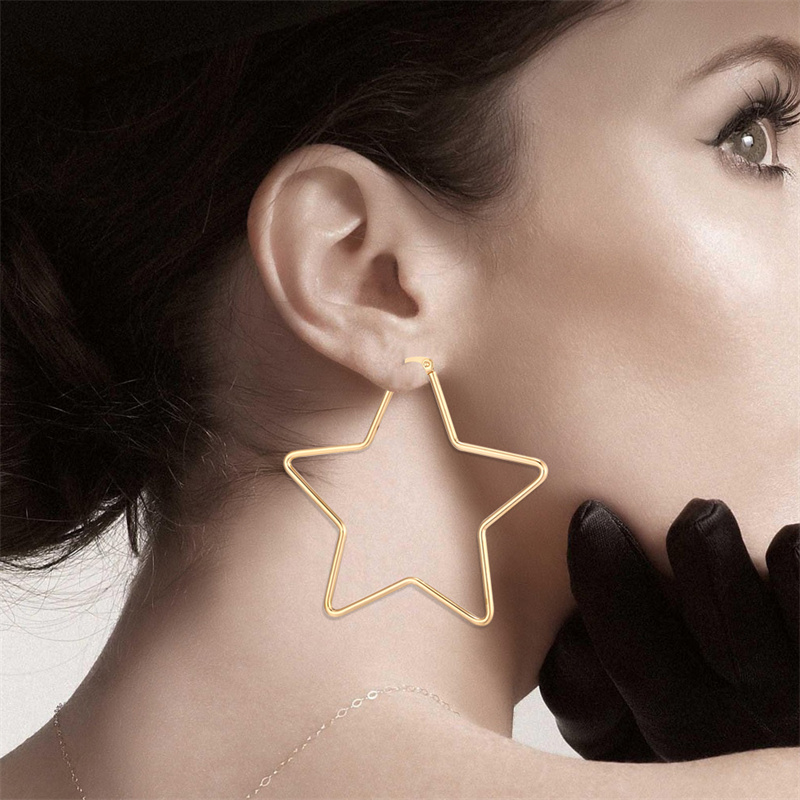 30mm 50mm 60mm 70mm Geometry Star Earrings For Women Stainless Steel Hoops Ear Nipple Piercing Ring Golden Steel Jewelry