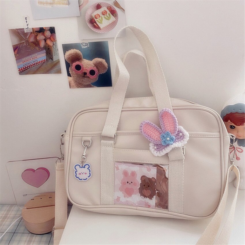 Japanische Mädchen Kawaii JK Uniform Schule Kupplung Tasche Kawaii Lolita PU Handtasche Studenten Umhängetasche Cospaly Taschen: Beige