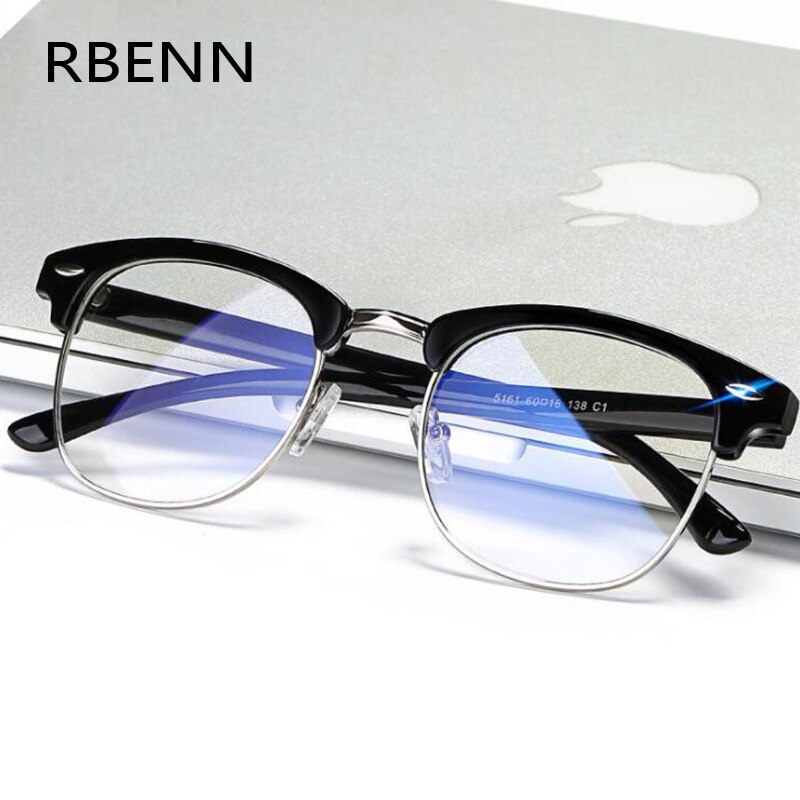 RBENN Anti Blue Ray Computer Glasses Men Women Blue Light Blocking Eyeglasses Classic Rivet Optical Frame Gaming Eyewear Male