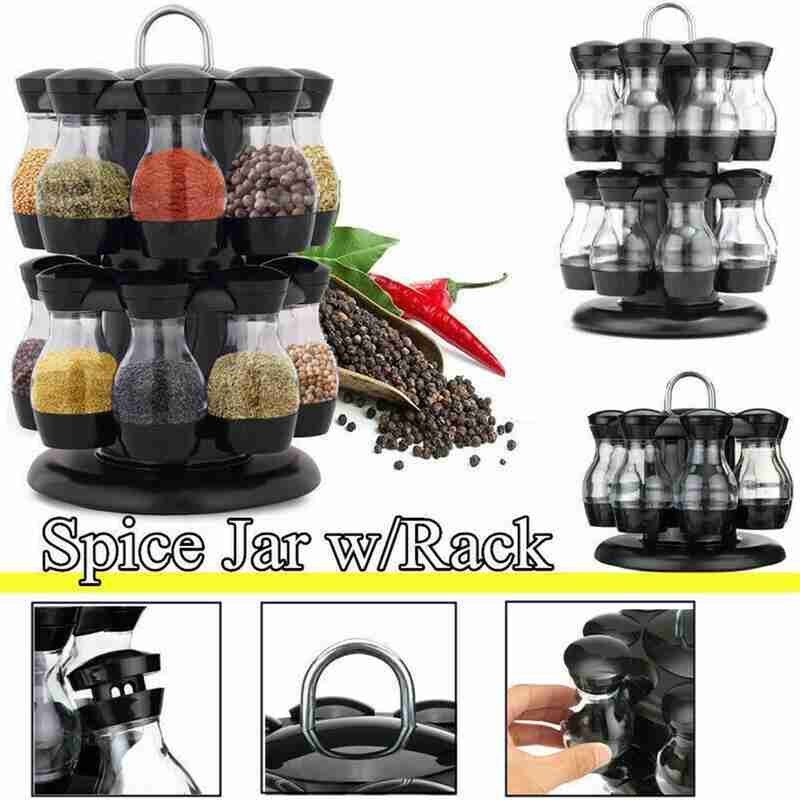 360 Rotating Condiment Set Spice Jar StorageBox HomeKitchen Cruet Rack 8/16pcs Seal Jar Coffee Sugar Condiment Container Bo H0C7