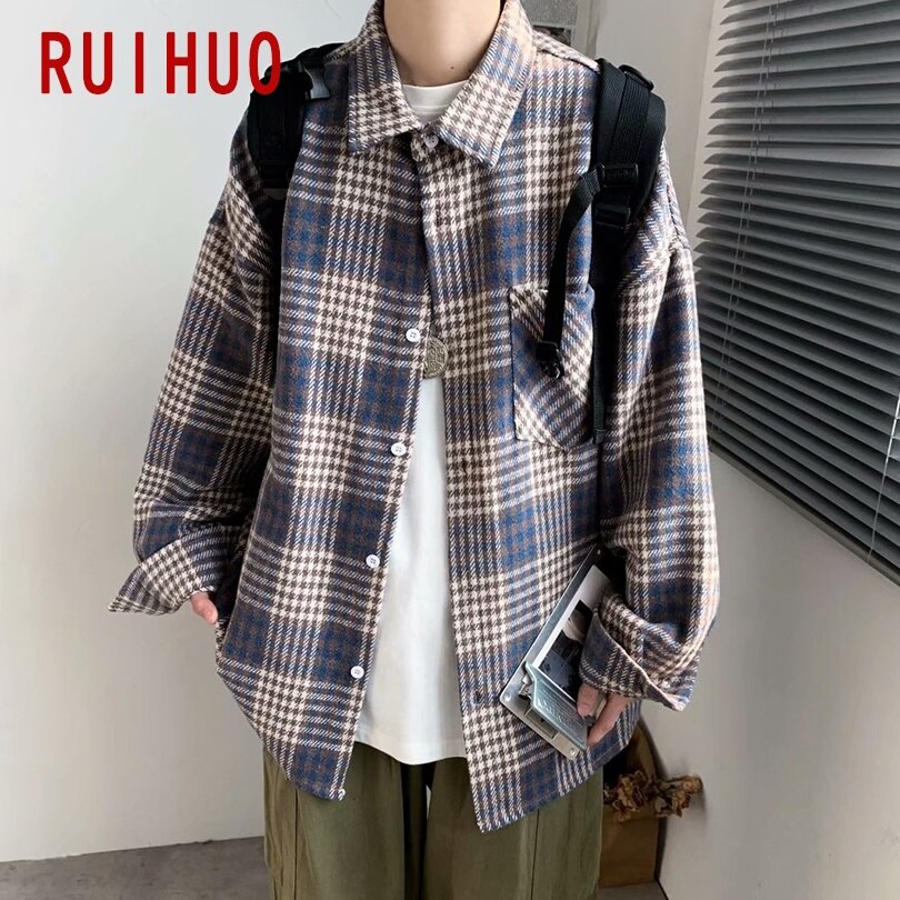 RUIHUO Spring Men Shirt Male Clothing Slim Fit Cotton Long Sleeve Casual Shirts Men Brand Plus Size M-2XL