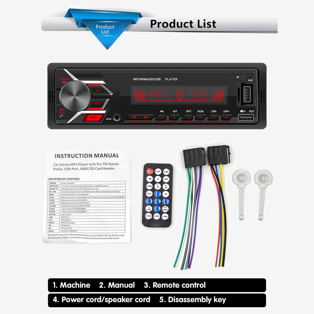 Universal Car Audio Player Radio TF U Disk AUX Auto Stereo Car MP3 Player In Dash Head Unit Car Multi media Player